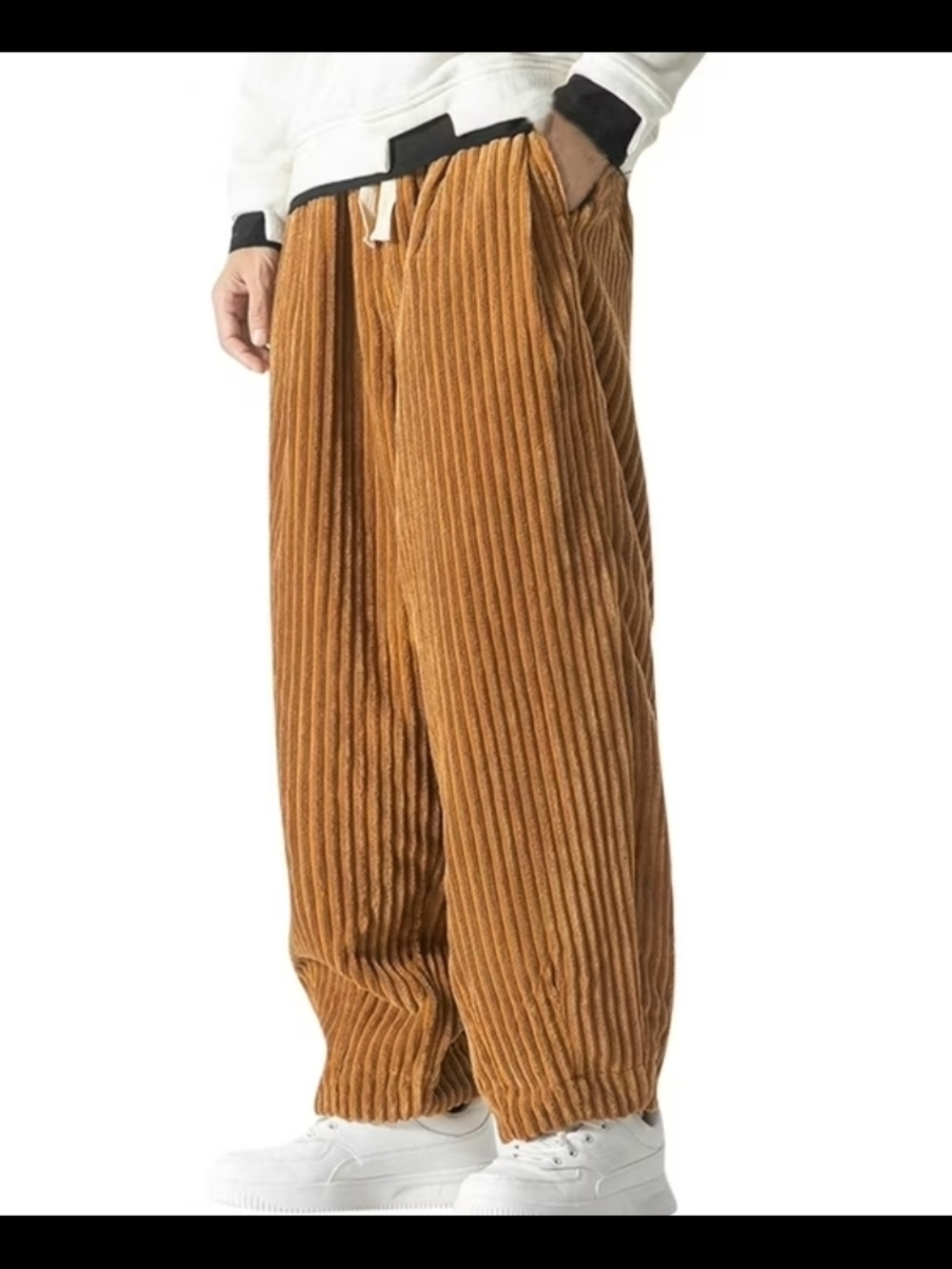 Godbody Baggy Corduroy Pants Tan/Golden Brown Pleated Hip Hop Size 38 Skate